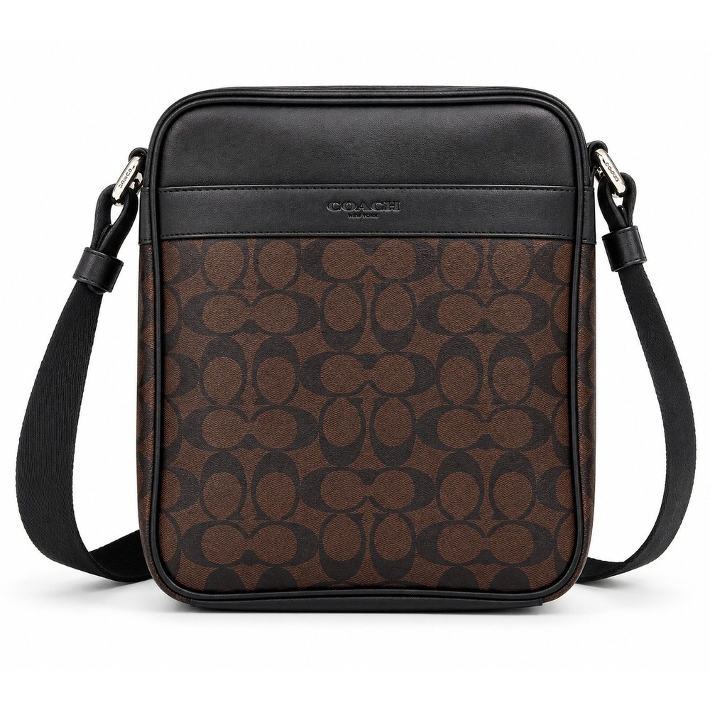 Coach F54788 Charles Flight Bag Signature Brown Black Men's Crossbody Messenger